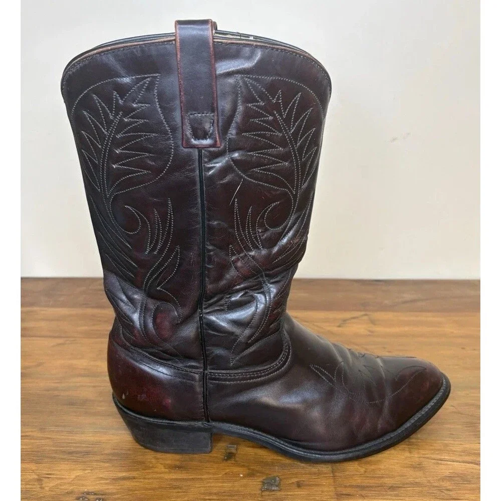 Vintage Mason Western Boots Mens 10.5D Black Cherry Leather Cowboy USA Americana